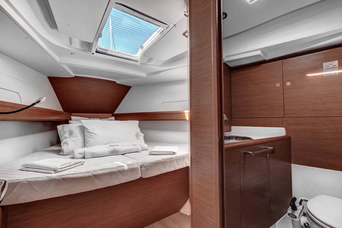 Cabin on Pellini, a Jeanneau Sun Odyssey 419 sailboat at Municipal Unit of Palairos, Greece