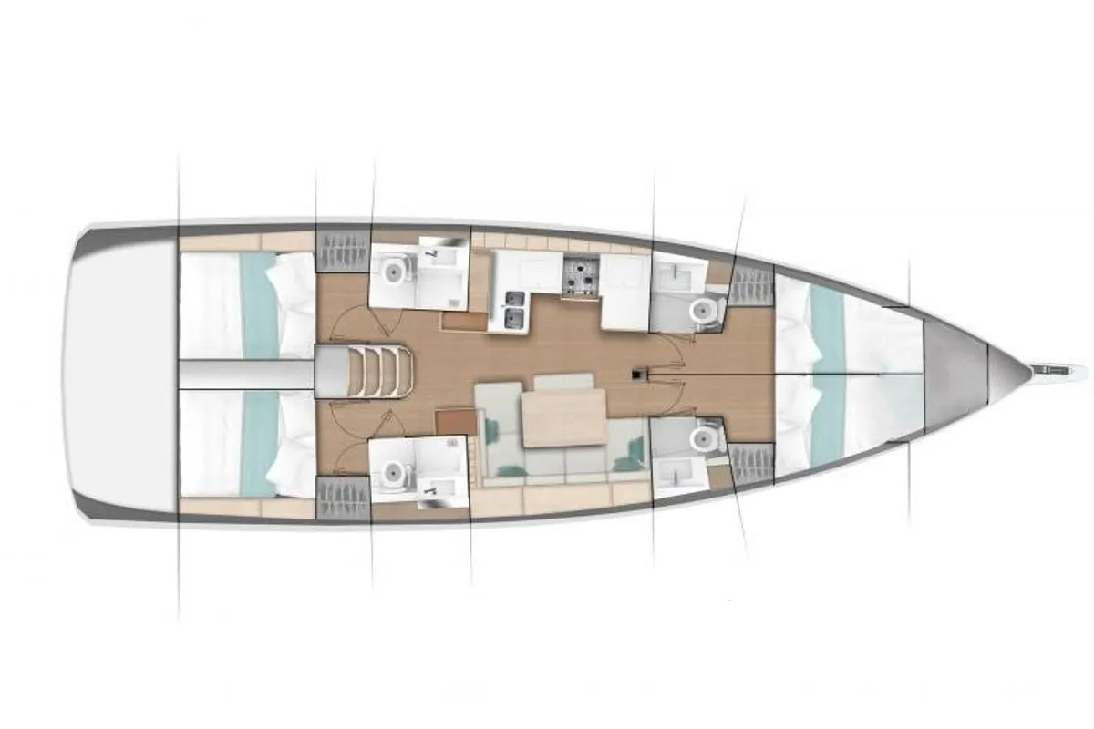 Floor plan of Vino Blanco, a Jeanneau Sun Odyssey 490 sailboat at El Rosario, Spain