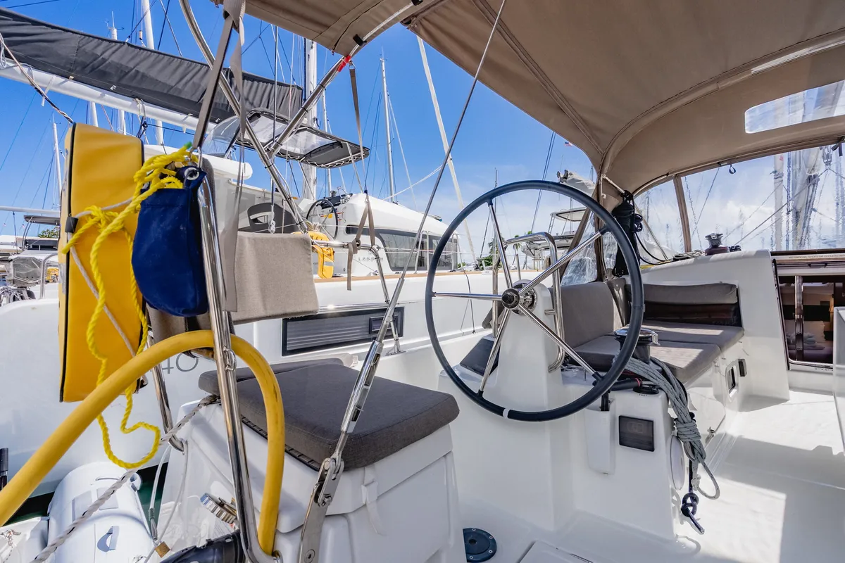 Cockpit of Air Guitar, a Jeanneau Sun Odyssey 440 sailboat at Road Town, British Virgin Islands