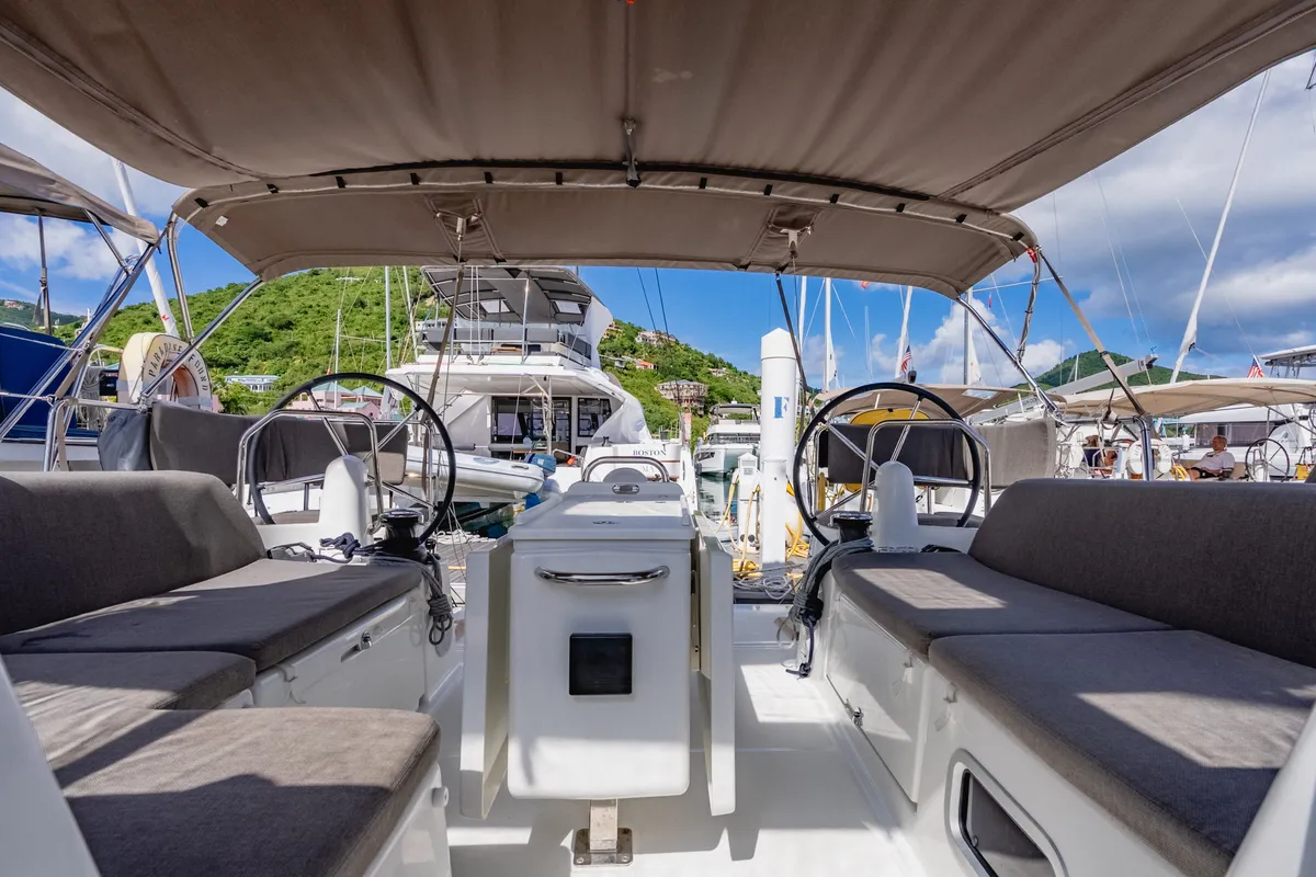Cockpit of Air Guitar, a Jeanneau Sun Odyssey 440 sailboat at Road Town, British Virgin Islands