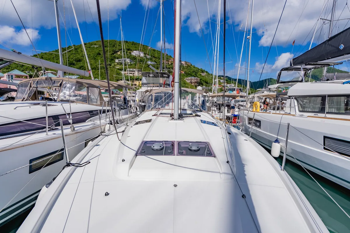 Deck of Air Guitar, a Jeanneau Sun Odyssey 440 sailboat at Road Town, British Virgin Islands