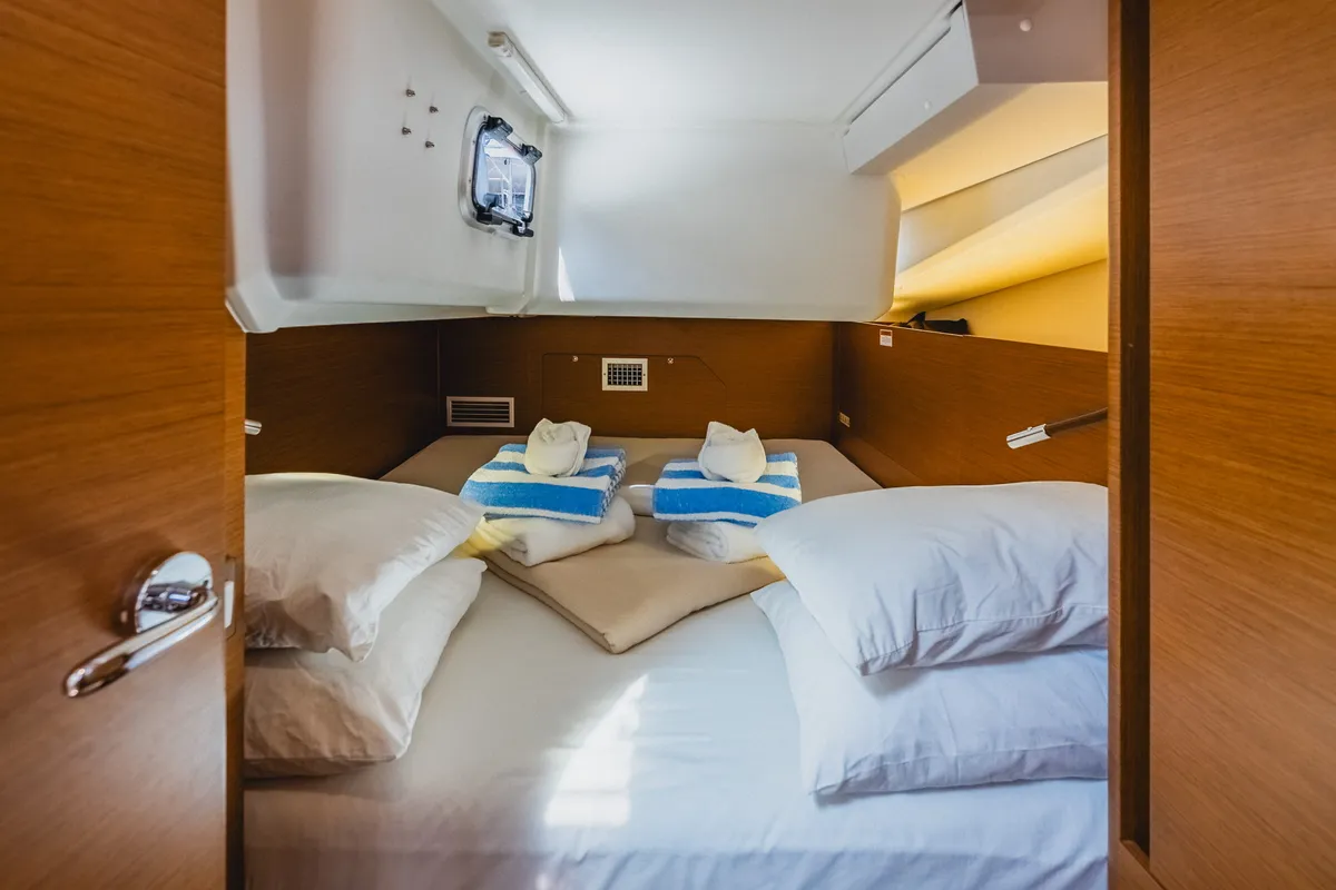 Cabin on Air Guitar, a Jeanneau Sun Odyssey 440 sailboat at Road Town, British Virgin Islands