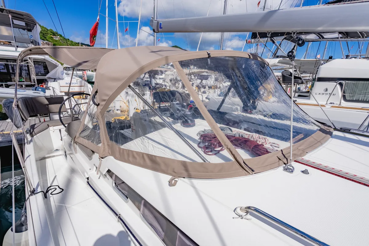 Deck of Air Guitar, a Jeanneau Sun Odyssey 440 sailboat at Road Town, British Virgin Islands