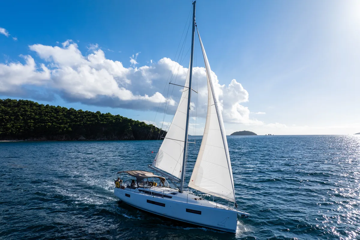 Exterior view of Air Guitar, a Jeanneau Sun Odyssey 440 sailboat at Road Town, British Virgin Islands
