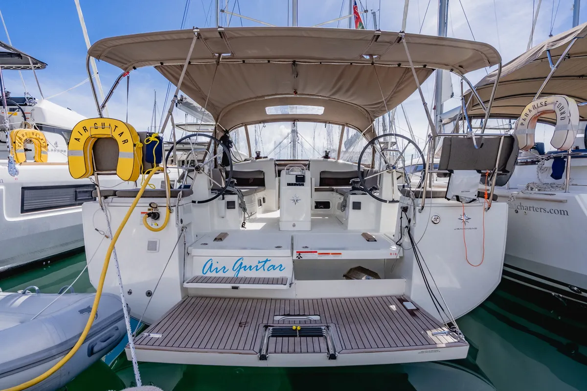 Deck of Air Guitar, a Jeanneau Sun Odyssey 440 sailboat at Road Town, British Virgin Islands