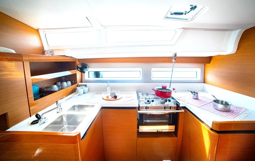 Galley of Porto Fino, a Jeanneau Sun Odyssey 490 sailboat at Sami Municipal Unit, Greece