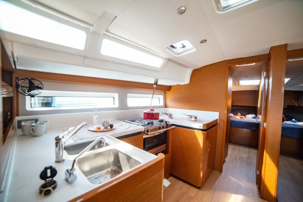 Galley of Porto Fino, a Jeanneau Sun Odyssey 490 sailboat at Sami Municipal Unit, Greece