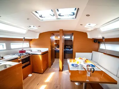 Salon of Porto Fino, a Jeanneau Sun Odyssey 490 sailboat at Sami Municipal Unit, Greece