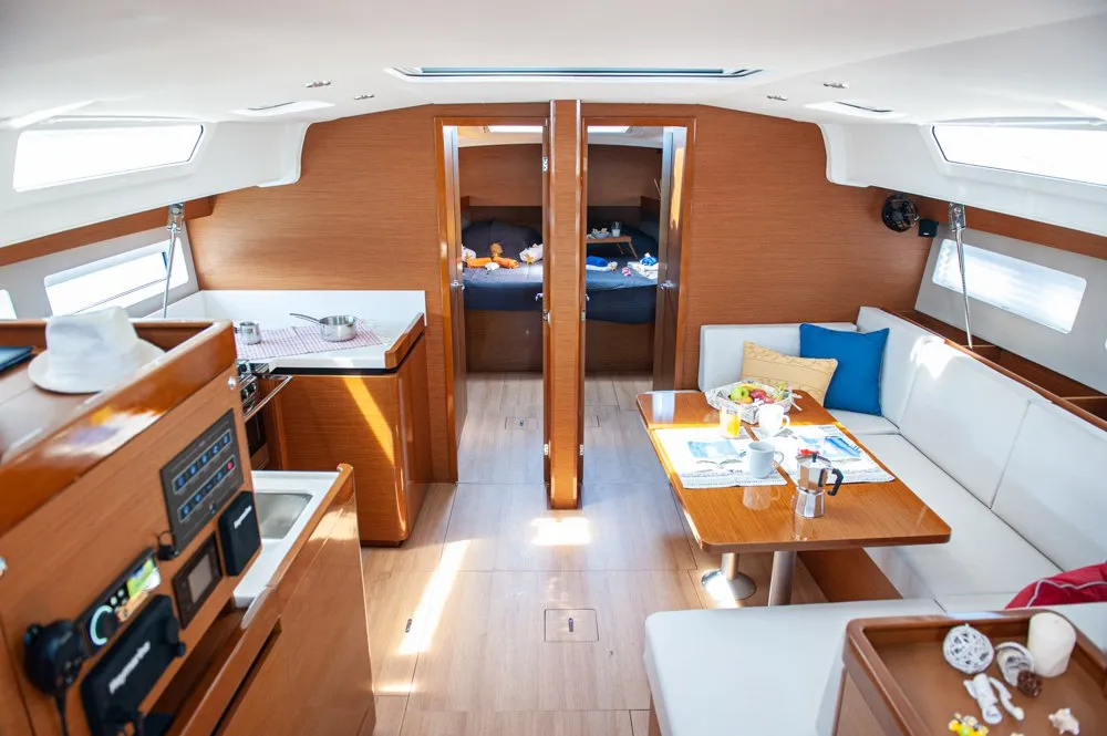 Salon of Porto Fino, a Jeanneau Sun Odyssey 490 sailboat at Sami Municipal Unit, Greece