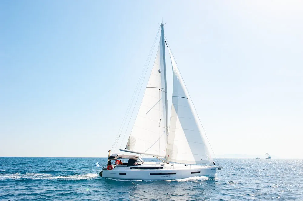 Exterior view of Porto Fino, a Jeanneau Sun Odyssey 490 sailboat at Sami Municipal Unit, Greece