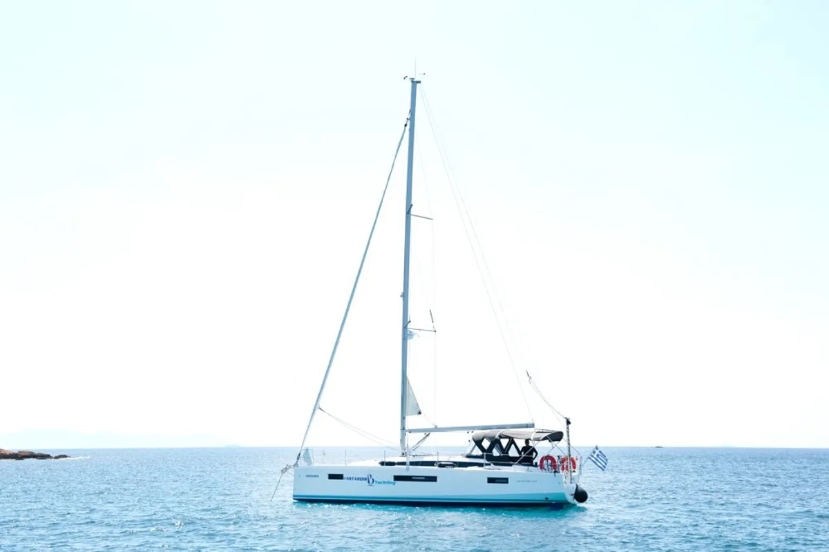 Exterior view of Porto Fino, a Jeanneau Sun Odyssey 490 sailboat at Sami Municipal Unit, Greece