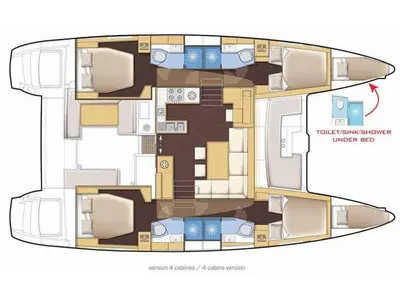 Floor plan of Barchetta VI, a Lagoon 46 catamaran at Preveza, Greece