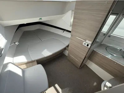 Cabin on Premium, a Saxdor 320 GTO motorboat at Chania, Greece