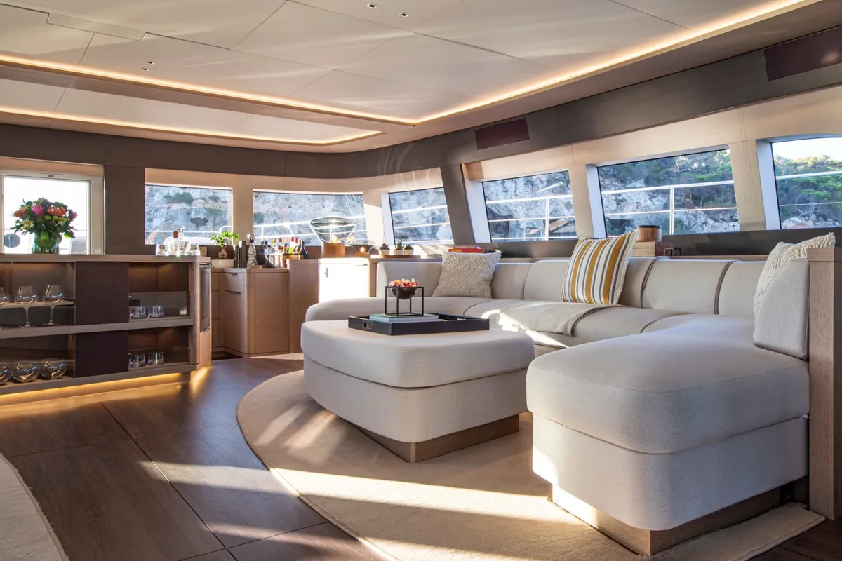 Salon of Premium +, a Lagoon Seventy 8 catamaran at Palma de Mallorca, Spain