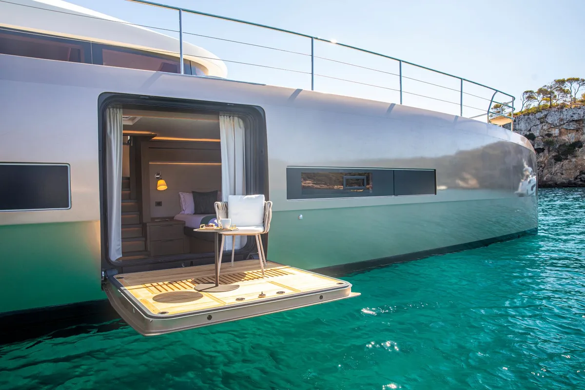 Exterior view of Premium +, a Lagoon Seventy 8 catamaran at Palma de Mallorca, Spain