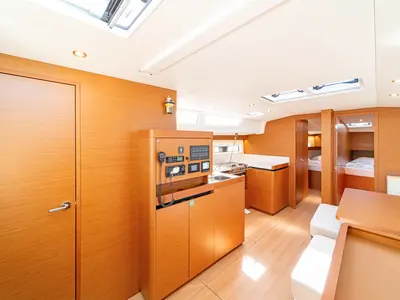 Salon of Calico Jack, a Jeanneau Sun Odyssey 490 sailboat at Athens, Greece
