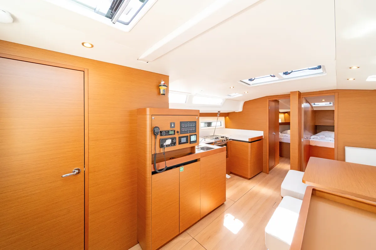 Salon of Calico Jack, a Jeanneau Sun Odyssey 490 sailboat at Athens, Greece