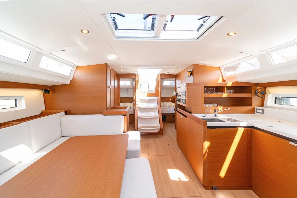 Salon of Calico Jack, a Jeanneau Sun Odyssey 490 sailboat at Athens, Greece