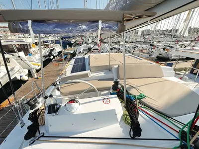 Cockpit of Charmant, a Bali 4.2 catamaran at Grad Biograd na Moru, Croatia