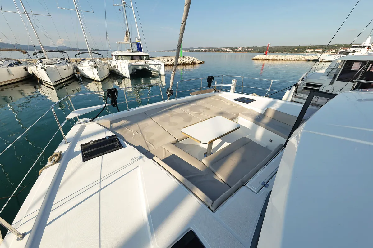 Deck of Charmant, a Bali 4.2 catamaran at Grad Biograd na Moru, Croatia