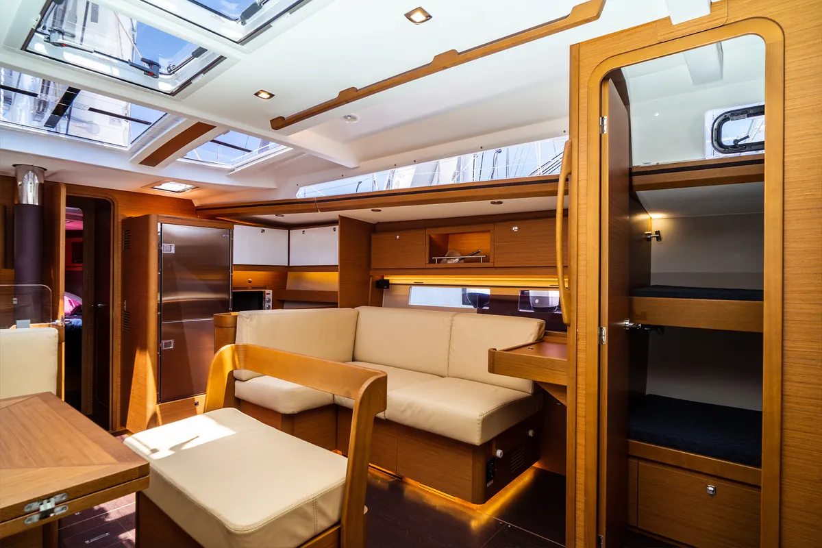 Salon of Caterina, a Dufour 56 Exclusive sailboat at Olbia, Italy