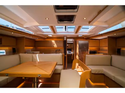 Salon of Caterina, a Dufour 56 Exclusive sailboat at Olbia, Italy