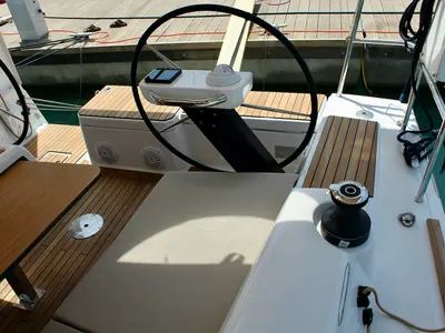 Cockpit of Zion, a Dufour 360 Grand Large sailboat at Municipal Unit of Lefkada, Greece