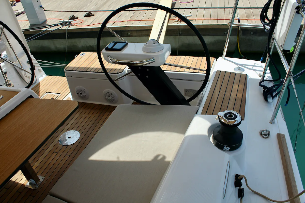 Cockpit of Zion, a Dufour 360 Grand Large sailboat at Municipal Unit of Lefkada, Greece