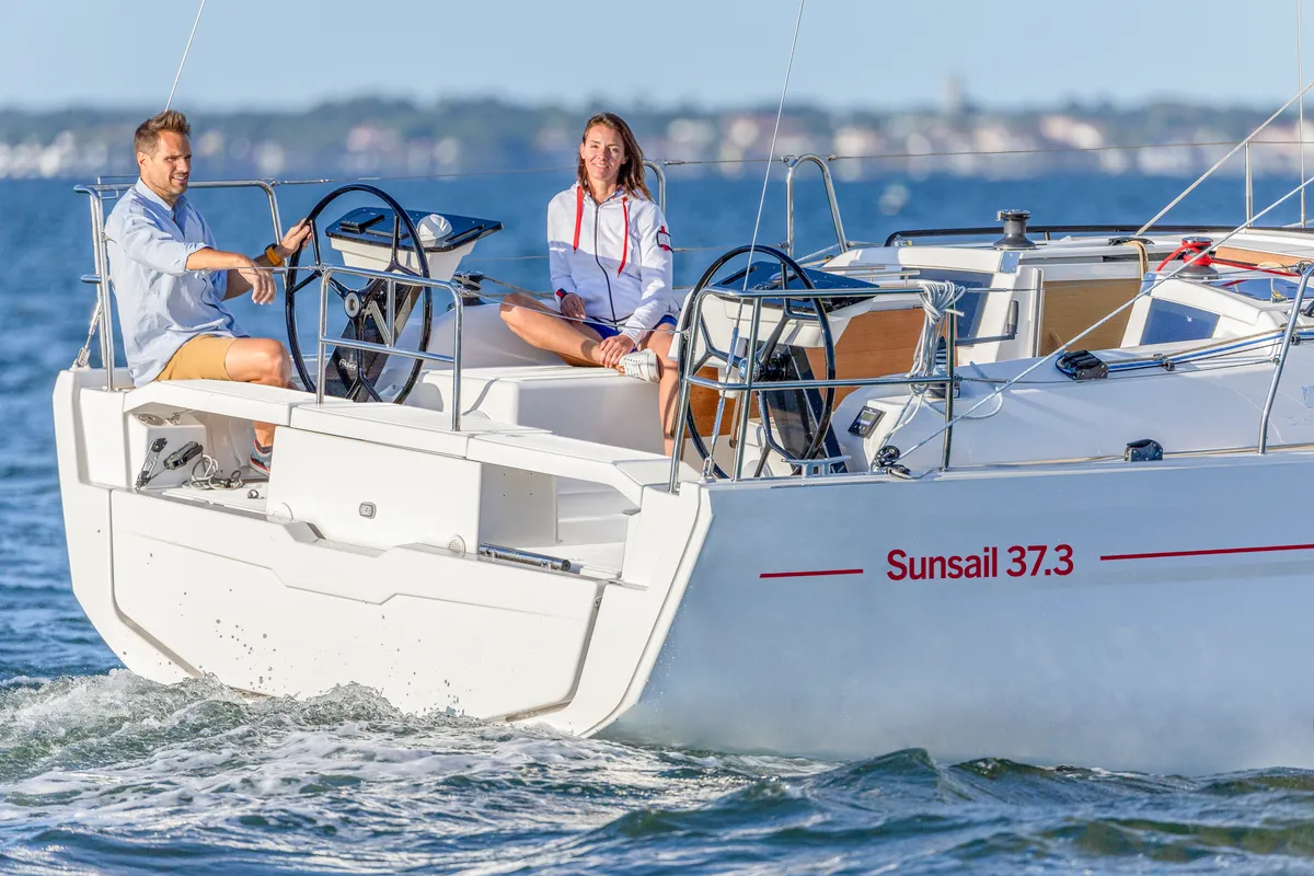 Exterior view of Sunsail 37.3 Premium Plus, a Dufour 37 sailboat at Municipal Unit of Lefkada, Greece