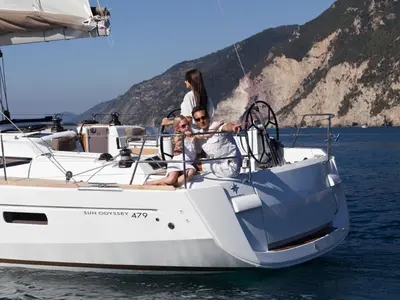 Cockpit of Pina, a Jeanneau Sun Odyssey 479 sailboat at Trogir, Croatia