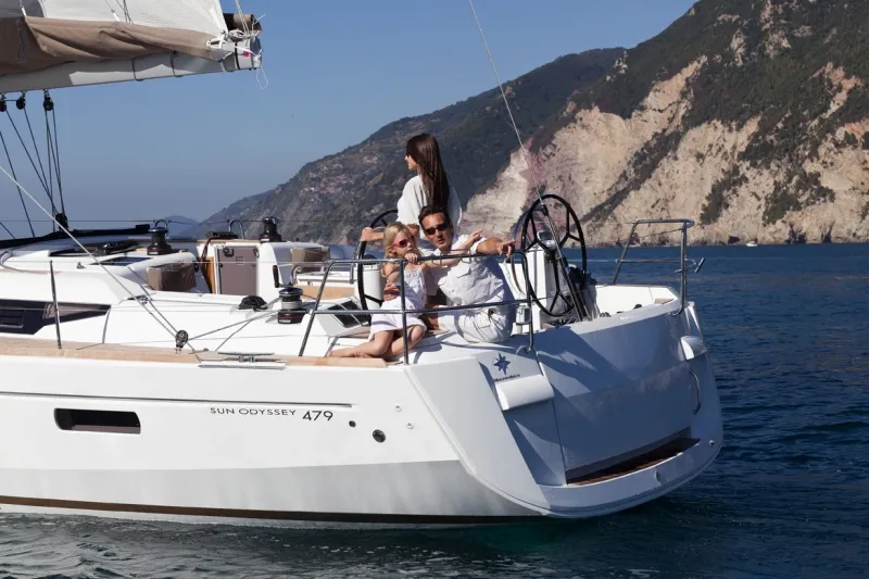 Cockpit of Pina, a Jeanneau Sun Odyssey 479 sailboat at Trogir, Croatia