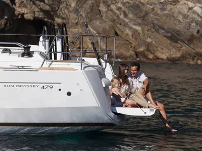 Deck of Pina, a Jeanneau Sun Odyssey 479 sailboat at Trogir, Croatia