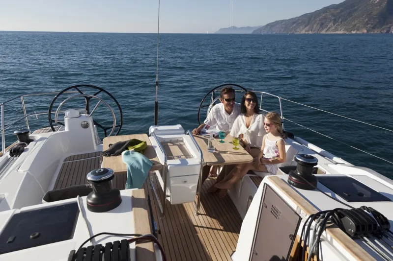 Cockpit of Pina, a Jeanneau Sun Odyssey 479 sailboat at Trogir, Croatia