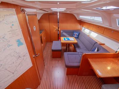 Salon of Tangram, a Bavaria Cruiser 41 sailboat at Fethiye, Turkey