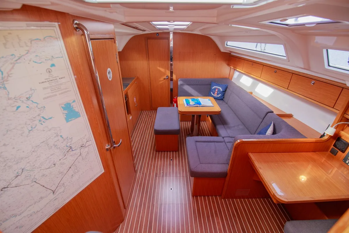 Salon of Tangram, a Bavaria Cruiser 41 sailboat at Fethiye, Turkey