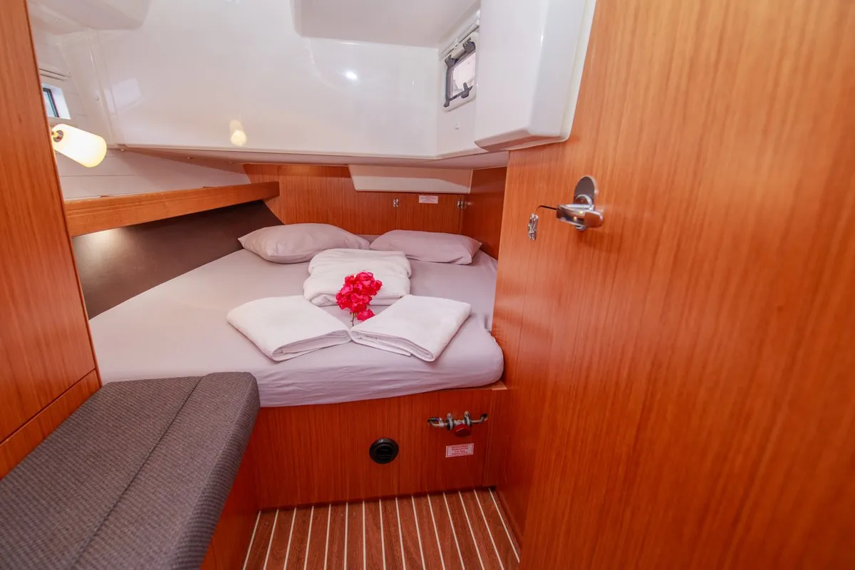 Cabin on Tangram, a Bavaria Cruiser 41 sailboat at Fethiye, Turkey