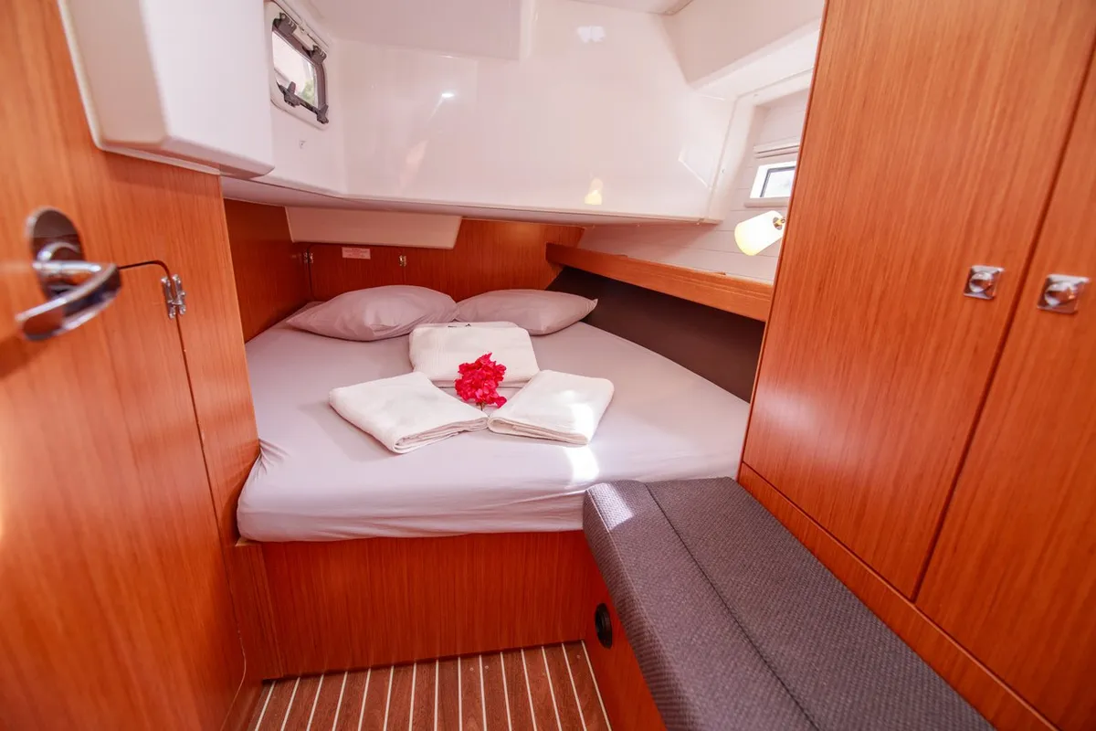 Cabin on Tangram, a Bavaria Cruiser 41 sailboat at Fethiye, Turkey