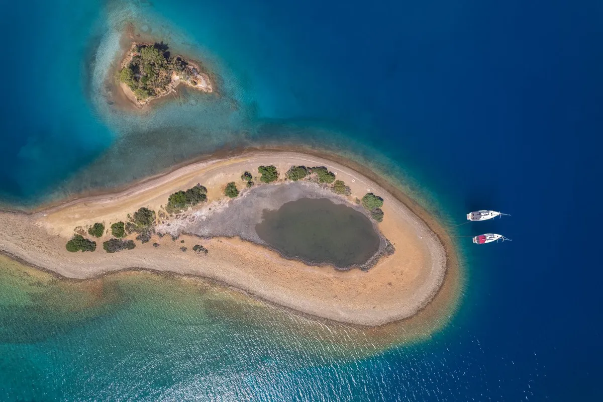 Exterior view of Tangram, a Bavaria Cruiser 41 sailboat at Fethiye, Turkey