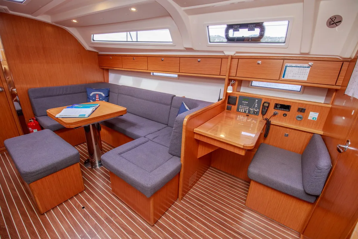Salon of Tangram, a Bavaria Cruiser 41 sailboat at Fethiye, Turkey
