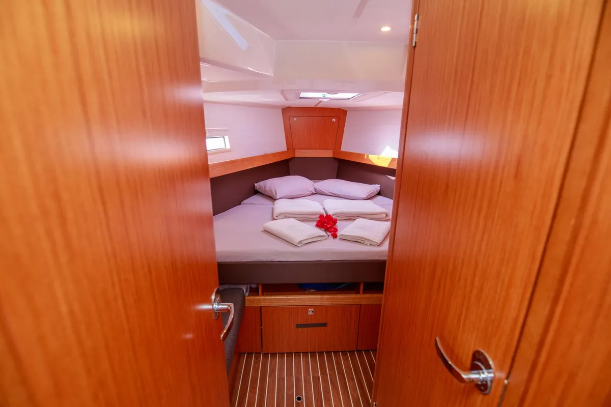 Cabin on Tangram, a Bavaria Cruiser 41 sailboat at Fethiye, Turkey