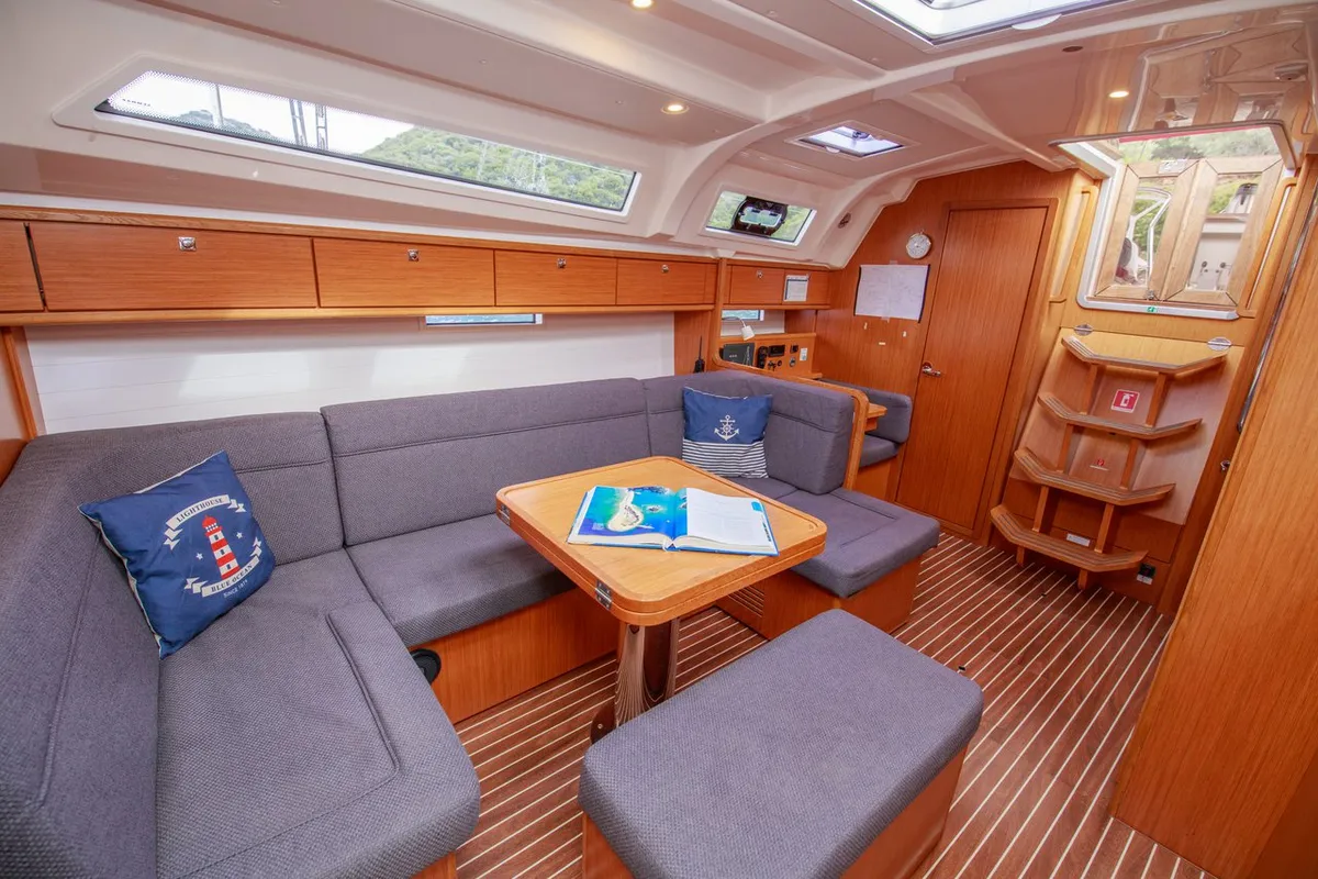 Salon of Tangram, a Bavaria Cruiser 41 sailboat at Fethiye, Turkey
