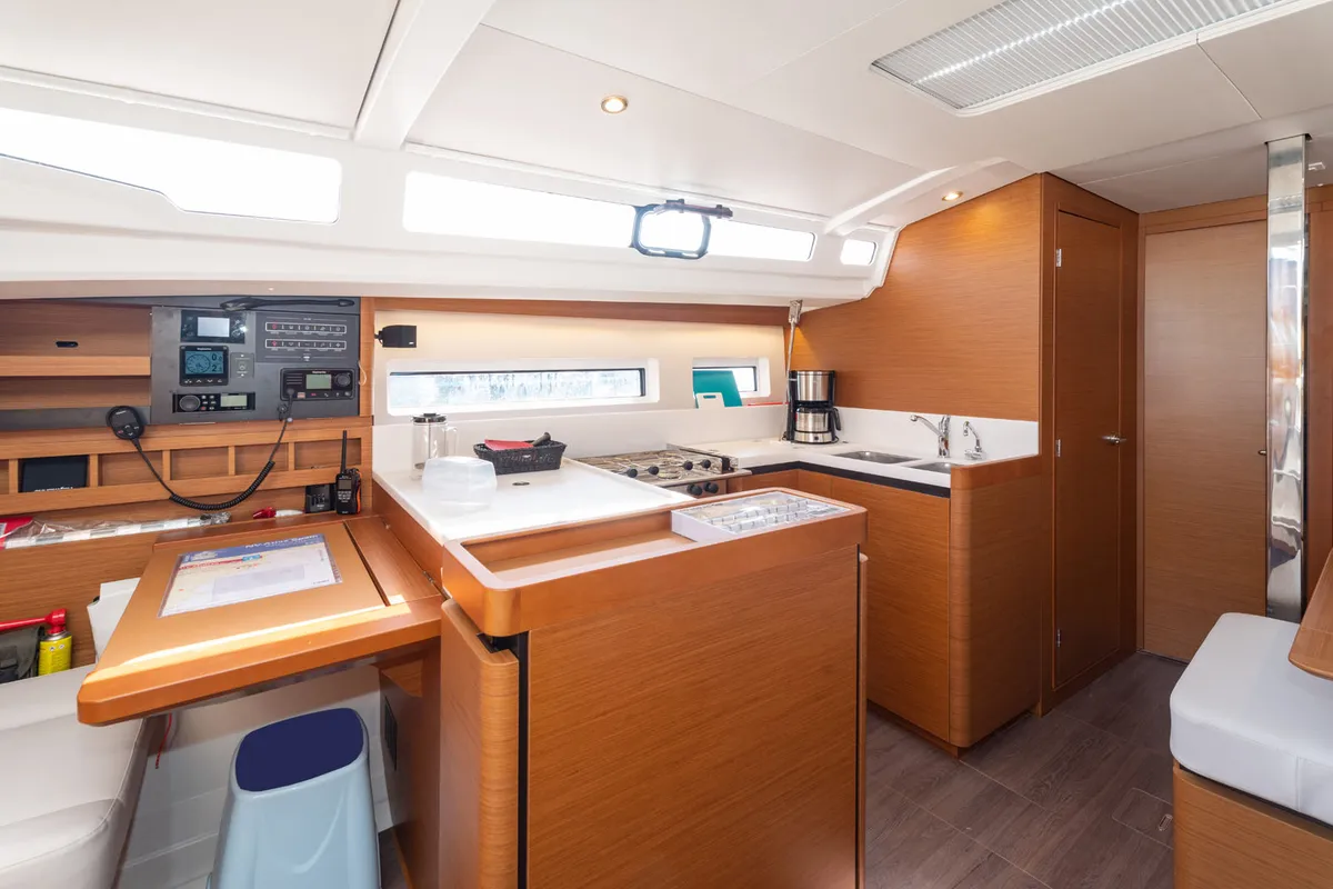 Galley of JoElli, a Jeanneau Sun Odyssey 440 sailboat at Palma de Mallorca, Spain