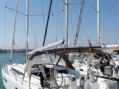Deck of JoElli, a Jeanneau Sun Odyssey 440 sailboat at Palma de Mallorca, Spain