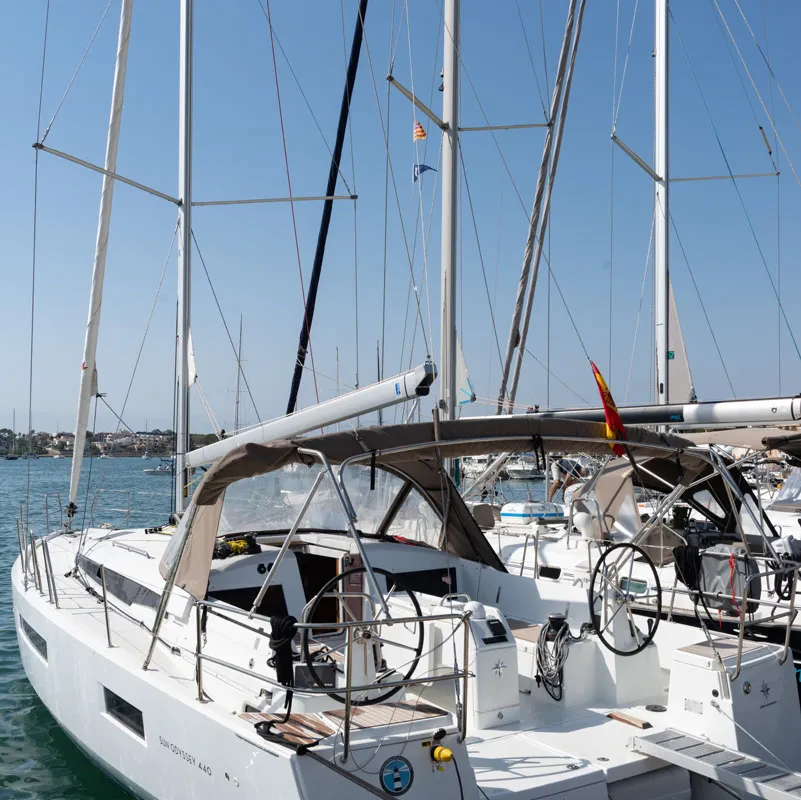 Deck of JoElli, a Jeanneau Sun Odyssey 440 sailboat at Palma de Mallorca, Spain