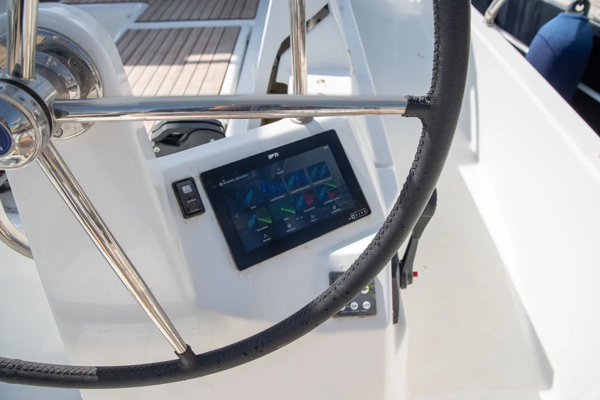 Cockpit of JoElli, a Jeanneau Sun Odyssey 440 sailboat at Palma de Mallorca, Spain