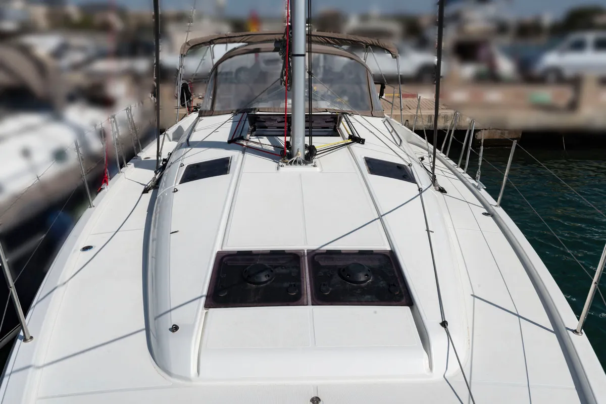Deck of JoElli, a Jeanneau Sun Odyssey 440 sailboat at Palma de Mallorca, Spain