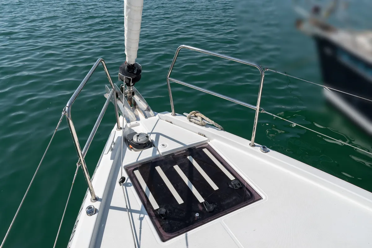 Deck of JoElli, a Jeanneau Sun Odyssey 440 sailboat at Palma de Mallorca, Spain