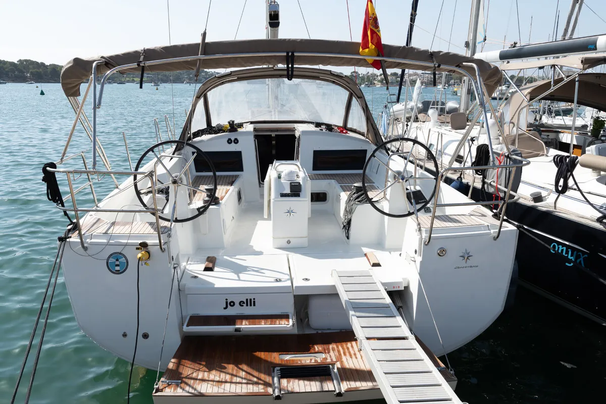 Cockpit of JoElli, a Jeanneau Sun Odyssey 440 sailboat at Palma de Mallorca, Spain