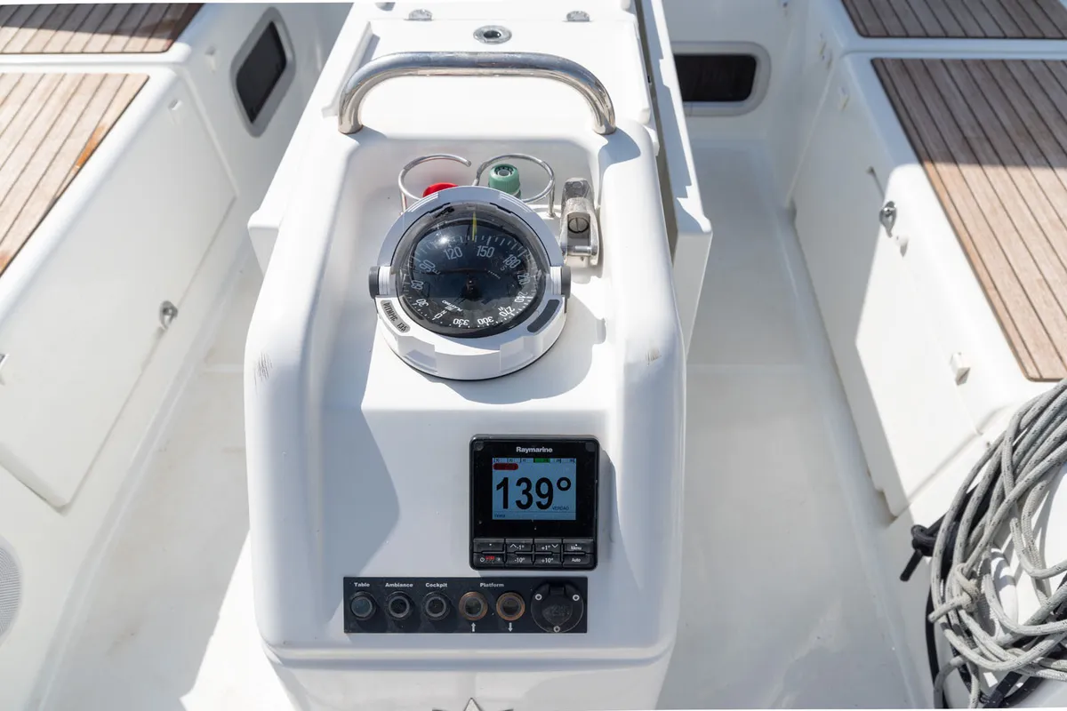 Cockpit of JoElli, a Jeanneau Sun Odyssey 440 sailboat at Palma de Mallorca, Spain