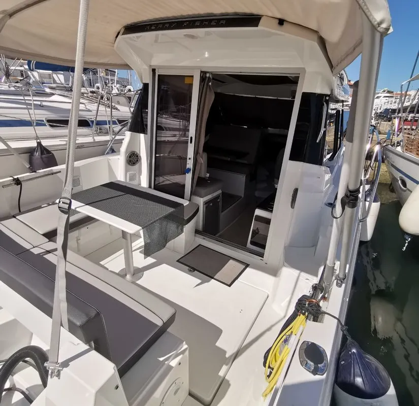 Deck of Malizia, a Jeanneau Merry Fisher 795 motorboat at Zadar, Croatia